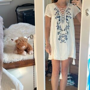 Lulu's White Dress with Blue Accents